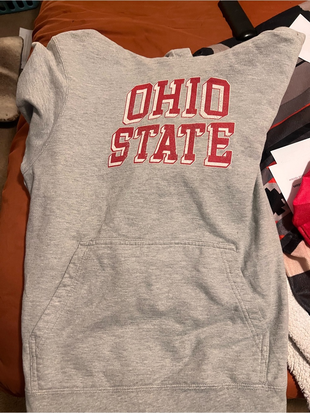 Kids' Grey Ohio State Pullover Hoodie with Red Logo